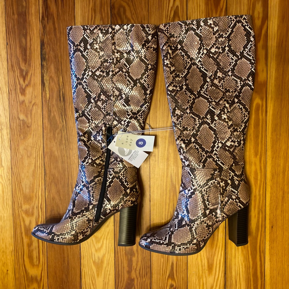 Faux snakeskin heeled brand new boots
